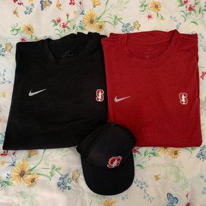 Nike Stanford Cardinal Tees and Hat - large - black and red